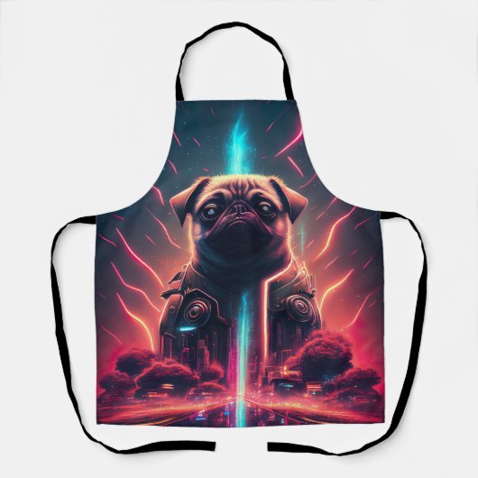 Adortable Mops in futuristischem Robot-Kostüm Schürze (Vorderseite)