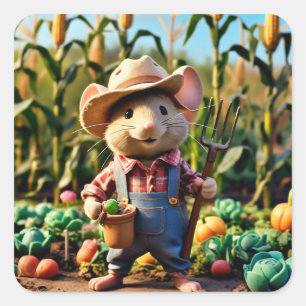 Adortable Mouse Bauer in Garden Sticker