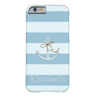 Adortable Nautical Anchor auf hellblauen Streifen Barely There iPhone 6 Hülle