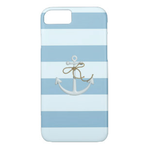 Adortable Nautical Anchor auf hellblauen Streifen iPhone 8/7 Hülle