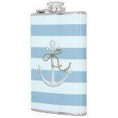 Adortable Nautical Anchor auf hellblauen Streifen Flachmann (Links)