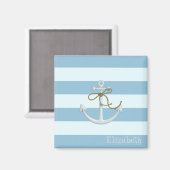 Adortable Nautical Anchor auf hellblauen Streifen Magnet (Vorderseite/Rückseite)