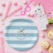 Adortable Nautical Anchor auf hellblauen Streifen Pappteller (Party)