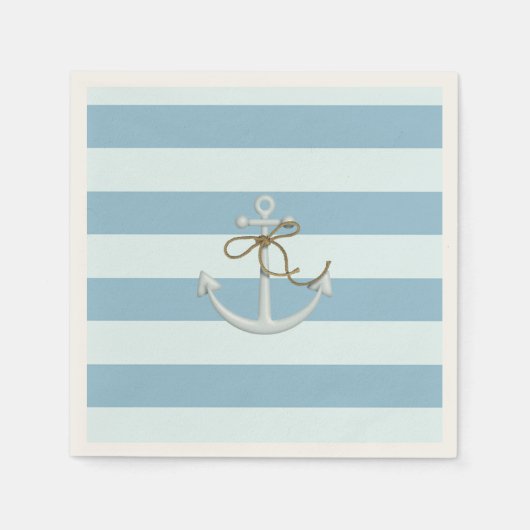 Adortable Nautical Anchor auf hellblauen Streifen Serviette (Vorderseite)