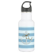 Adortable Nautical Anchor auf hellblauen Streifen Trinkflasche (Vorderseite)