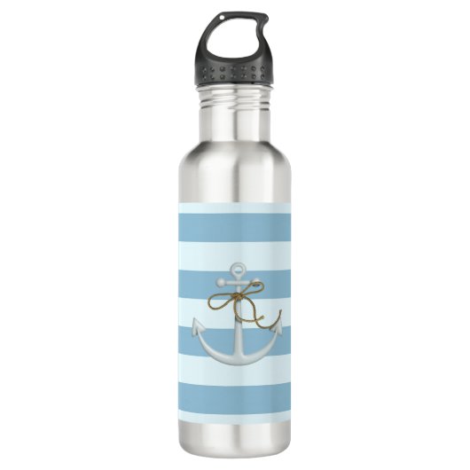 Adortable Nautical Anchor auf hellblauen Streifen Trinkflasche (Vorderseite)