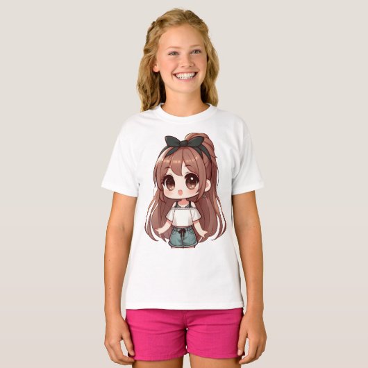 Adortable niedliche Cartoon Girl T-Shirt (Vorne ganz)