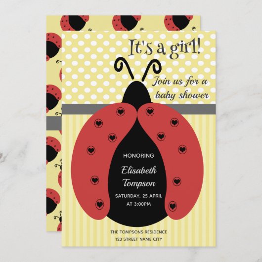 Adortable niedliche Cartoon Ladybug Babydusche Ein Einladung (Vorne/Hinten)