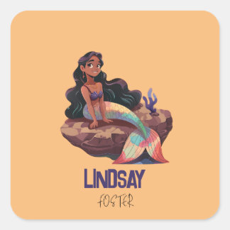 Adortable Niedliche Elegante Meerjungfrau mit Kind Quadratischer Aufkleber
