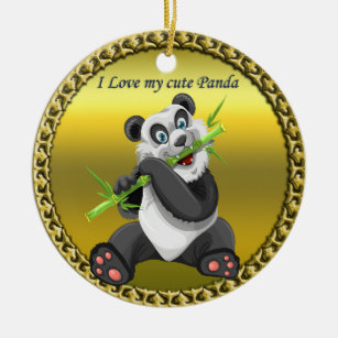 Adortable niedliche Panda Bambus essen immergrün Keramikornament