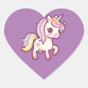 Adortable Niedliche Pastel Unicorn Herz-Aufkleber