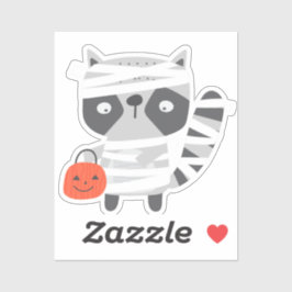 Adortable niedliche Raccoon Halloween Mummy Aufkleber