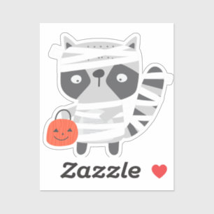 Adortable niedliche Raccoon Halloween Mummy Aufkleber