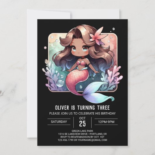 Adortable Ocean Mermaid Geburtstag Einladung (Vorderseite)