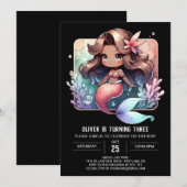 Adortable Ocean Mermaid Geburtstag Einladung (Vorne/Hinten)