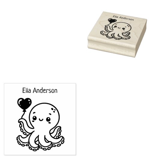 Adortable Octopus mit Herzballon Gummistempel (Stempel)