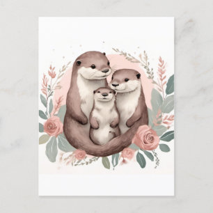 Adortable Otter Family Sage und Dusty Rose Boho Postkarte