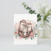 Adortable Otter Family Sage und Dusty Rose Boho Postkarte (Stehend Vorderseite)
