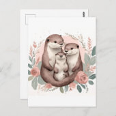 Adortable Otter Family Sage und Dusty Rose Boho Postkarte (Vorne/Hinten)