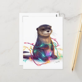 Adortable Otter Weihnachtsbeleuchtung AI Postkarte