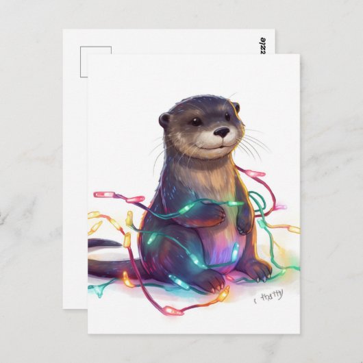 Adortable Otter Weihnachtsbeleuchtung AI Postkarte (Vorne/Hinten)
