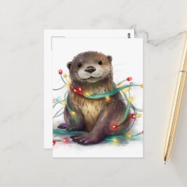 Adortable Otter Weihnachtslicht AI Art Postkarte
