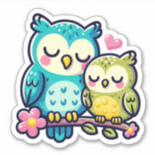 Adortable Owl Couple in Liebe - Niedlicher Cartoon Aufkleber (Vorderseite)