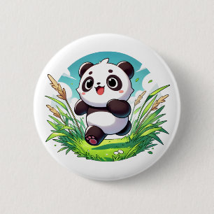 Adortable Panda, die durch ein Feld führt Button