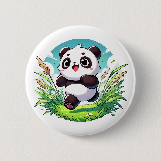 Adortable Panda, die durch ein Feld führt Button (Vorderseite)