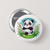 Adortable Panda, die durch ein Feld führt Button (Vorne & Hinten)