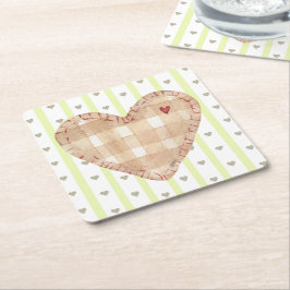 Adortable passend rustikales Herz und Streifen Nie Rechteckiger Pappuntersetzer