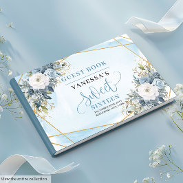 Adortable Pastel Blue White Floral 16 . Geburtstag Gästebuch