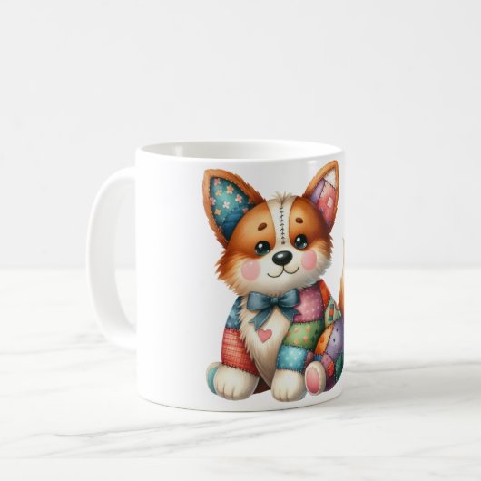* Adortable Patchwork Dog #5 Digitale Kunst Kaffeetasse (Vorderseite Links)