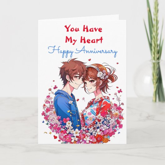 Adortable Personalisiert Anime Couple Anniversary Karte (Vorderseite)