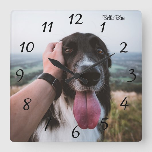 Adortable Personalisierte Hunde Foto Square Wall C Quadratische Wanduhr (Vorderseite)
