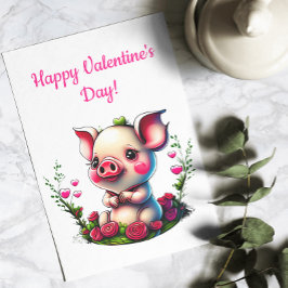 Adortable Piglet with Hearts Hogs Kisses Valentine Feiertagskarte
