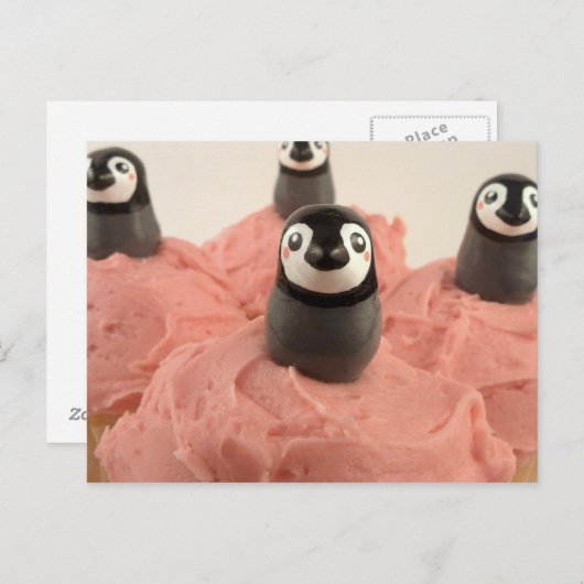 Adortable Pinguin Cupcake Topper Postkarte (Vorne/Hinten)