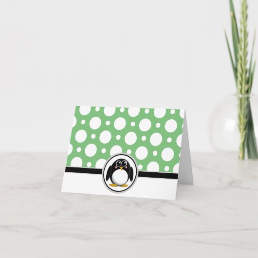 Adortable Pinguin Custom Green Polka Dot Cards Dankeskarte (Vorderseite)