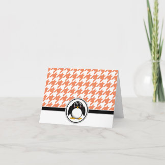 Adortable Pinguin Orange & White Hahnentrittmuster Dankeskarte