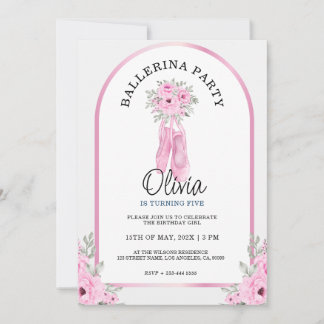 Adortable Pink Ballerina Party Einladung
