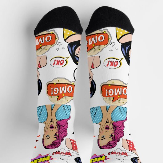 Adortable Pop Art überraschte Frauen OMG White Socken (Oben)