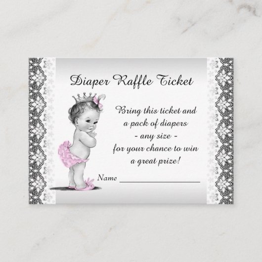 Adortable Princess Baby Girl Diaper Raffle Ticket Begleitkarte (Vorderseite)