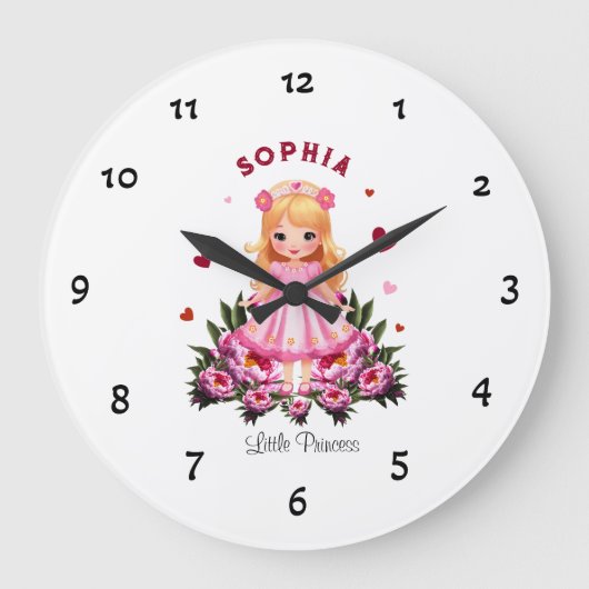 Adortable Prinzessin mit Blume Große Wanduhr (Vorderseite)