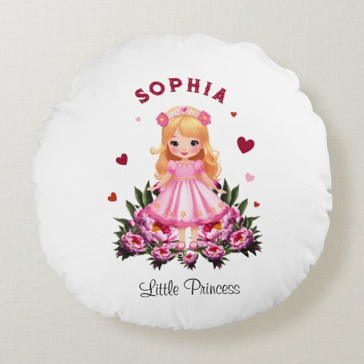 Adortable Prinzessin mit Blume Rundes Kissen (Vorderseite)