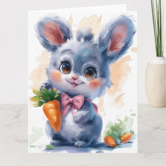 Adortable Rabbit & Carrot Gruß Karte (Vorderseite)