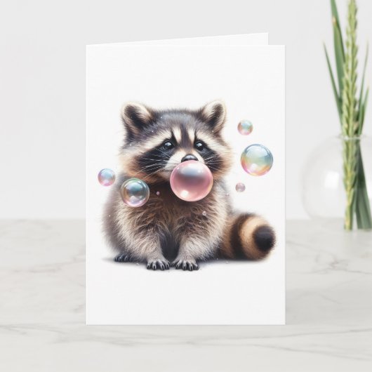 Adortable Raccoon blasen Blase Gum Blank Gruß Karte (Vorderseite)