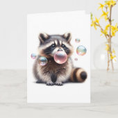 Adortable Raccoon blasen Blase Gum Blank Gruß Karte (Gelbe Blume)