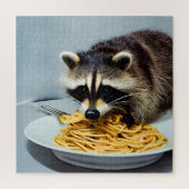 Adortable Raccoon Eating Spaghetti Puzzle (Vertikal)