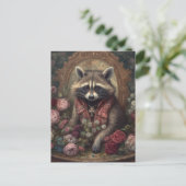 Adortable Raccoon mit Blume Postkarte (Stehend Vorderseite)