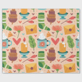 Adortable Retro Fall Muster Wasserfarbe niedlich r Geschenkpapier (Flach)